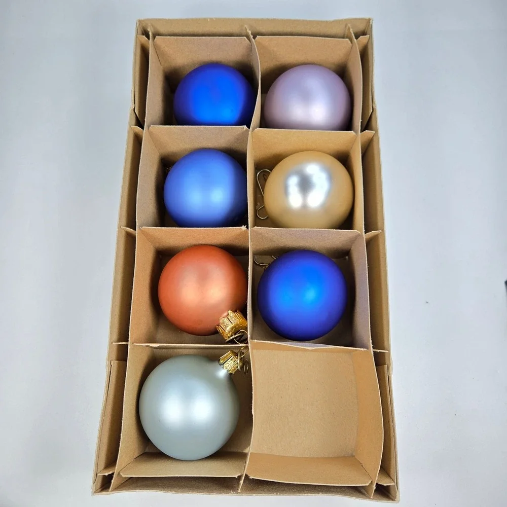 Vintage S & H Germany Kurt Adler Frosted Pearlized Christmas Ball Ornaments‎ Box